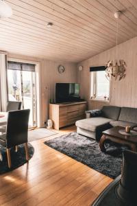 TV a/nebo společenská místnost v ubytování Cozy cabin close to Nedstrand with a stunning view