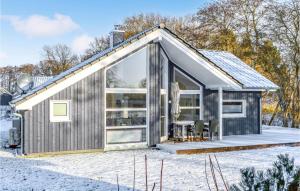uma casa cinzenta com uma grande fachada de vidro na neve em Awesome Home In Krems Ii-warderbrck With Sauna em Göls