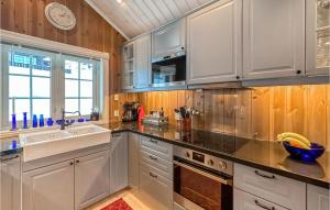 a kitchen with white cabinets and a sink at Beautiful Home In Sjusjøen With Wifi in Sjusjøen