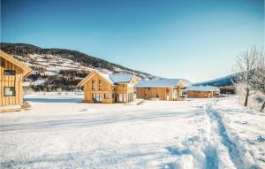 a row of wooden cabins in the snow at Stunning Home In St,georgen A,kreischb, With 5 Bedrooms And Sauna in Sankt Lorenzen ob Murau