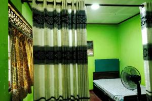 ein Schlafzimmer mit einem Bett und einer grünen Wand in der Unterkunft Pleasant Villa in Weligama in Weligama