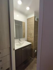 a bathroom with a sink and a mirror at Arriendo hermoso departamento in Santiago