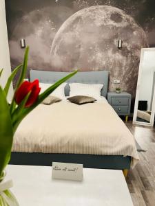 una camera con letto e planetario di Moon and Sun Apartments a Sibiu