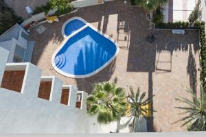 an overhead view of a swimming pool with palm trees at Apartamentos Michel Angelo Benidorm in Benidorm