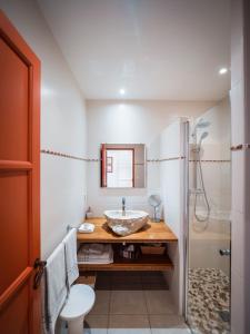 W łazience znajduje się umywalka i prysznic. w obiekcie Maison d'hôte Iparra- Pays Basque w mieście Arcangues
