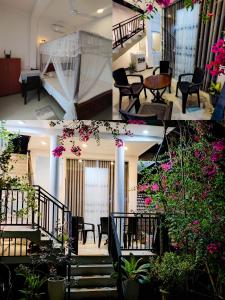 a collage of photos of a lobby with flowers at Flower Shade Villa in Weligama