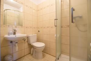 un bagno con wc, lavandino e doccia di Wiśniowy Sad a Białowieża