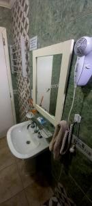 ein Bad mit einem Waschbecken und einem Spiegel in der Unterkunft Paraíso Ushuaia in Ushuaia