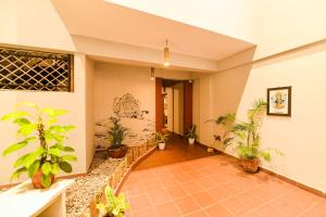 a hallway with potted plants in a building at SAFARI QUEST in Mysore