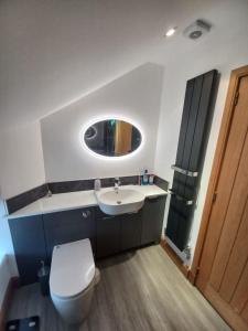 a bathroom with a white toilet and a sink at Telford Escape in Elgin
