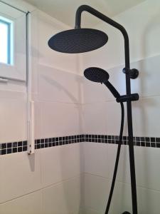 una ducha con cabezal de ducha en un baño en Superbe appartement en plein centre de Carnac, en Carnac 15 fotos más