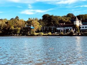 eine Gruppe von Menschen, die in einem See schwimmen in der Unterkunft Genval - The Lake Side House in Rixensart