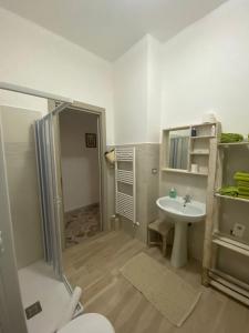 ein Badezimmer mit Dusche und Waschbecken in der Unterkunft Alloggio Ugo Foscolo in Monopoli