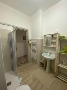 a bathroom with a shower and a sink at Alloggio Ugo Foscolo in Monopoli
