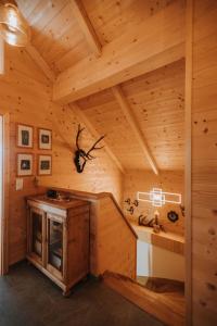 a kitchen in a log cabin with a sink at Chalet Aconitum in Murau