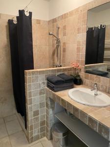 a bathroom with a sink and a mirror at Le Loft PATIO, au coeur du village in Saint-Rémy-de-Provence