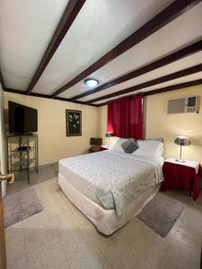 - une chambre avec un grand lit et une télévision dans l'établissement Valle Paradise, à El Valle de Antón