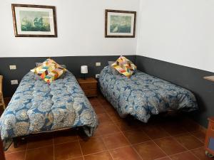 een slaapkamer met twee bedden met kussens erop bij Casa de campo Yuco in Tinajo