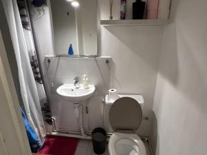 uma pequena casa de banho com WC e lavatório em Studio cosy et confortable collé à La Défense em Courbevoie