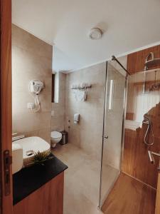 a bathroom with a shower and a toilet at Vila Jelena in Jahorina