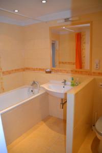 een badkamer met een wastafel, een bad en een toilet bij Pension U akátu in Praag