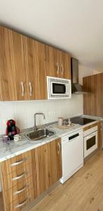 uma cozinha com um lavatório e um micro-ondas em BAEZA GOLDEN em Baeza