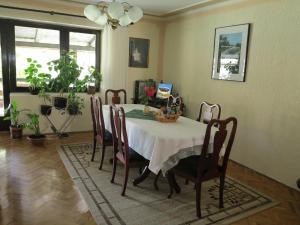 a dining room table with chairs and a bowl of fruit on it at LAVRNIĆ in Apatin
