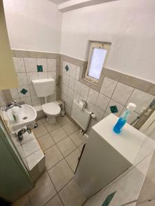 El Greco Ferienwohnung في Tieringen: حمام صغير مع مرحاض ومغسلة