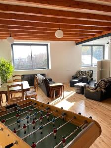 a living room with a pool table in front of it at Votre appartement à Chalmazel in Chalmazel