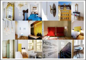 a collage of photos of a hotel room at Hotel Fregehaus in Leipzig