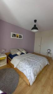1 dormitorio con 1 cama en la esquina de una habitación en Maison cosy -15min Puy du Fou- Centre de Pouzauges, en Pouzauges
