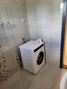 pralka w łazience z prysznicem w obiekcie Apartment in Vrsi with Air conditioning, WIFI, Washing machine, Dishwasher (4836-1) w mieście Vrsi