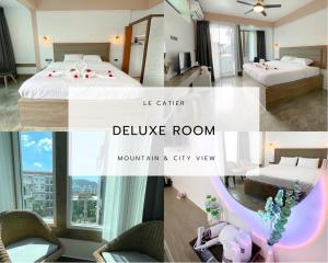 uma colagem de fotografias de um quarto de hotel e de um quarto deluxe em Le Cartier em Praia de Patong