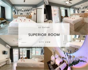a collage of four photos of a hotel room at Le Cartier in Patong Beach