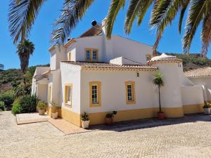 Biały dom z palmami przed nim w obiekcie Casa da Aldeia w mieście Bensafrim