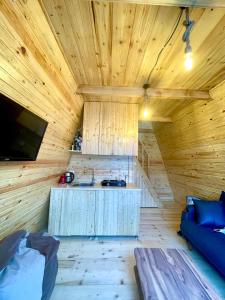 Habitación grande de madera con TV y sofá. en N STORY en K'eda