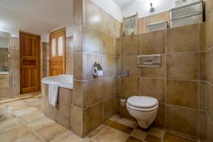 a bathroom with a toilet and a sink and a tub at Chalupa pod javorem - Oldřichov v Hájích in Oldřichov v Hájích