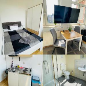 a collage of four pictures of a small apartment at City Apartments Erfurt in Erfurt