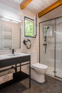 カンプロドンにあるCàmping Vall De Camprodonのバスルーム(トイレ、洗面台、シャワー付)