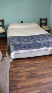 1 cama en la parte superior de un suelo de madera en Vistalba House en Luján de Cuyo
