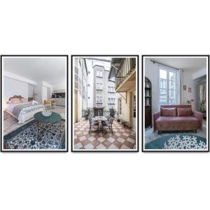 three pictures of a bedroom and a living room at Résidence Aristide Briand - Appartements en Centre Ville in Vichy