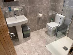 a bathroom with a sink and a toilet at Buile Hill Holiday Flats in Llandudno +37 photos