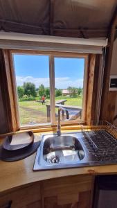 a kitchen with a sink and a window at Domos Anulen in Puerto Varas