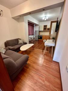 a living room with a couch and a table at Ruski Boulevard in Plovdiv