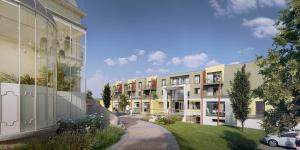 a rendering of an apartment building with a sidewalk at Domitys Le Domaine d'Agate in Soissons