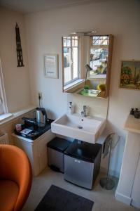 a bathroom with a sink and a mirror at Obrecht Welcome in Utrecht