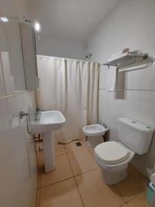 biała łazienka z toaletą i umywalką w obiekcie Departamentos René w mieście Lujan de Cuyo