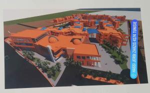 ザルジスにあるBelle appartement vue de merのオレンジ色の屋根の家の模型