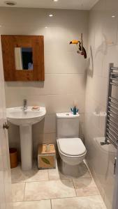 La salle de bains est pourvue de toilettes et d'un lavabo. dans l'établissement North View B&B, à Penrith