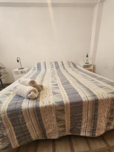 Una cama con un osito de peluche. en DPTO BALCARCE en Salta